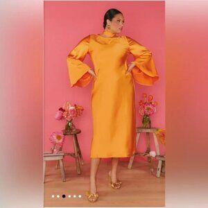 NWT Show Me Your Mumu Sarah Orange Satin‎ Women's Long Sleeved Midi Dress 1X